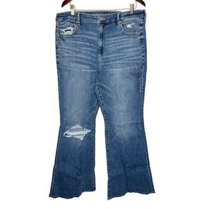 AEO Super High Rise Rip Flare Jean 18 NWT
